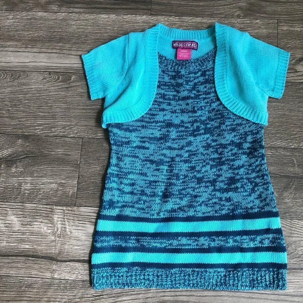 2/$20 Blue Twist Stripe Layered Sweater Dress, 18M